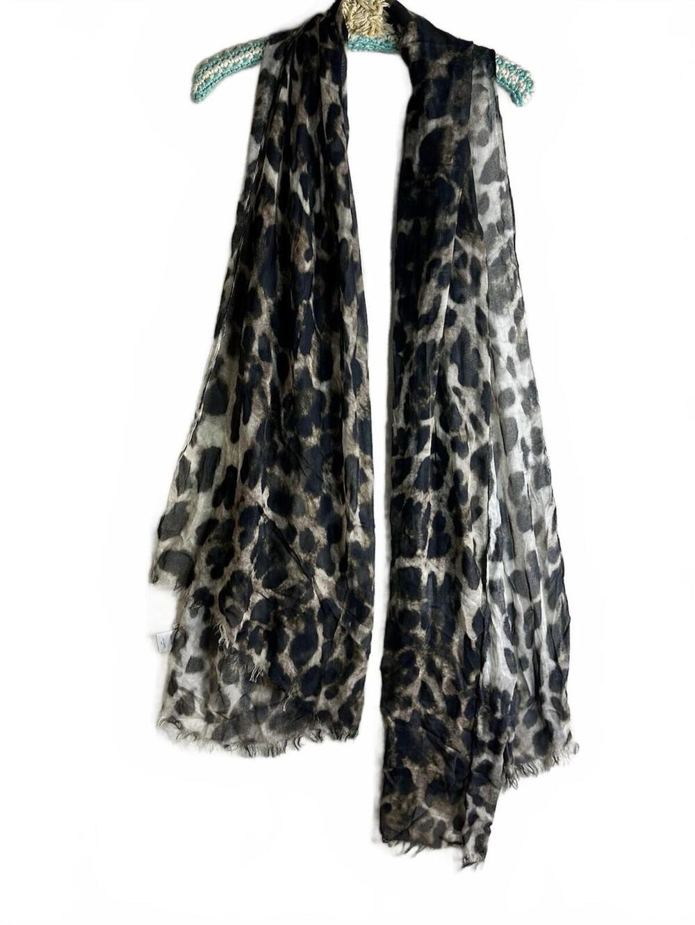 Badgley Mishka Leopard Print Scarf Light Fringe Indie Sleaze Modal/silk 85x29